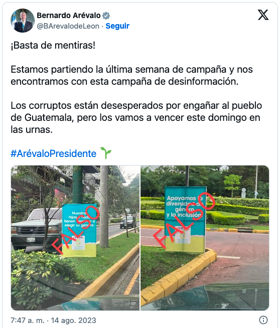 Bernardo Arévalo social media post, 24 August 2023