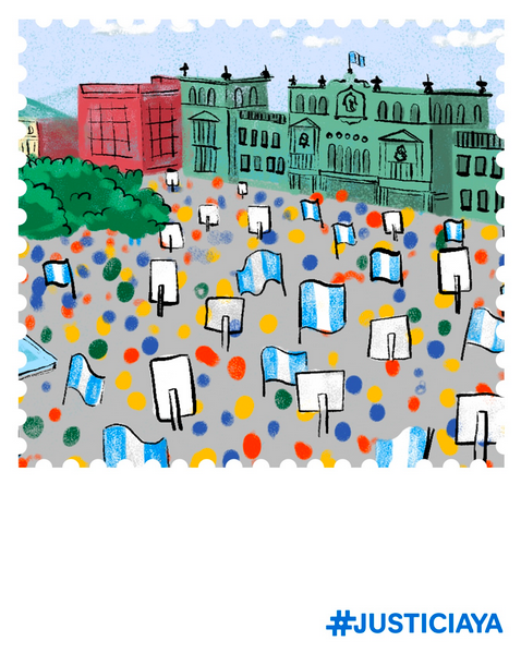 10-year anniversary poster of the 2015 anti-corruption protests in Plaza de la Constitución, Guatemala City