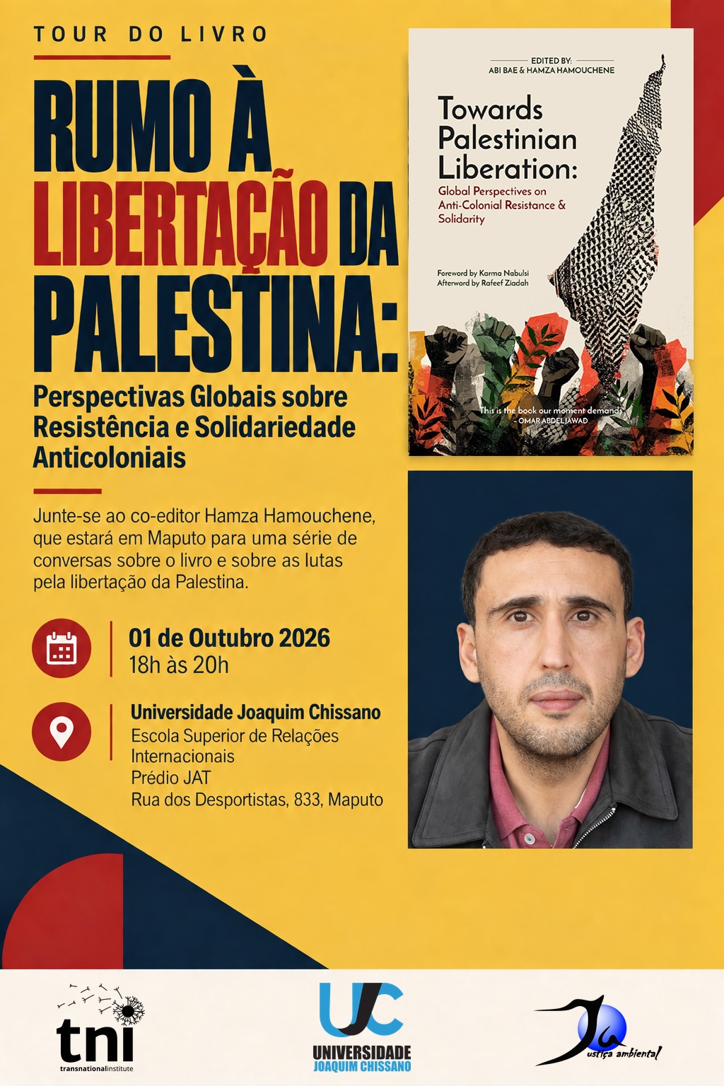 Rumo à Libertação da Palestina book tour event at Universidade Joaquim Chissano, Maputo, on 1 October 2026 at 18:00