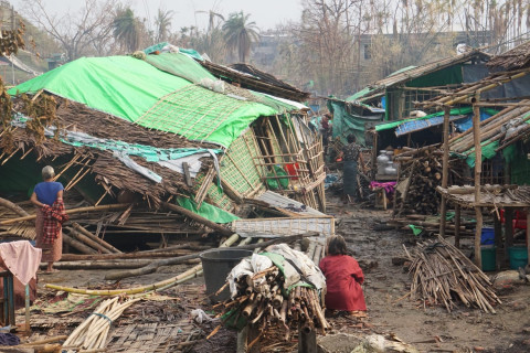A Rakhine IDP camp in Rathedaung township struck by Cyclone Mocha
