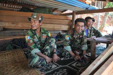 Ceasefire PNO militia guards, Pa-O Self-Administered Zone, southwest Shan State 