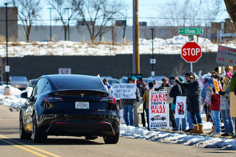 Anti-Tesla protest in Minneapolis.