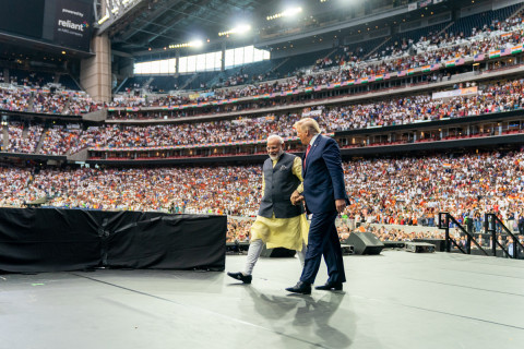 President Donald J. Trump joins India’s Prime Minister Narendra Modi on stage Sunday, Sept. 22, 2019, at a rally in honor of Prime Minister Modi at NRG Stadium in Houston, Texas. 