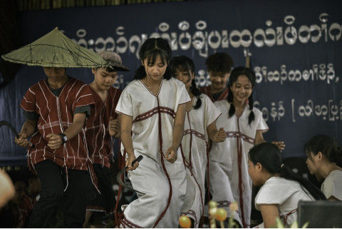 Pawklo indigenous youth performing traditional rice harvest dance during the ceremonial event