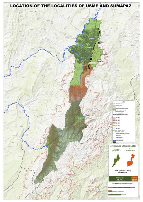 Figure 2: Map of the localities of Usme and Sumapaz (Created for Architectures of the People using base data from Instituto Geográfico Agustín Codazzi and the Government of Colombia and Infraestructura de Datos Espaciales para el Distrito Capital) 