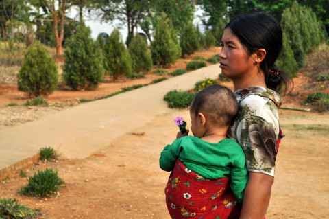 La Hpay Nang Bauk (pictured with her youngest daughter) after sharing the story of her husband who was taken by the Burmese army and has been missing for more than a month