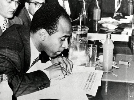 Frantz Fanon at a press conference during a writers' conference in Tunis, 1959