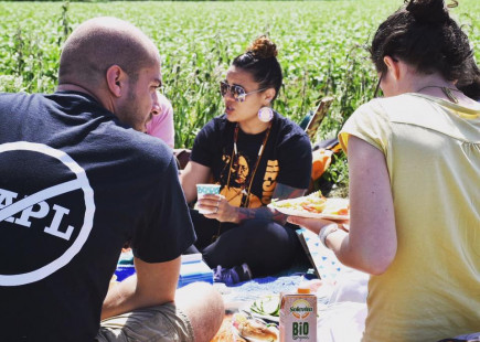 Water protectors from the U.S. shared a pick-nick with protesters in Groningen, Netherlands