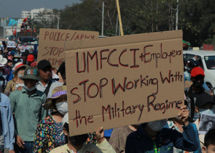 Workers protesting against the military coup in 2021