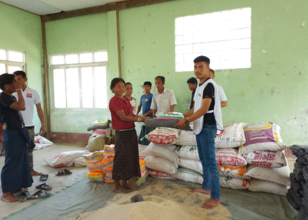 ULA district committee delivering food supplies to displaced ethnic Mro villagers in northern Maungdaw township.