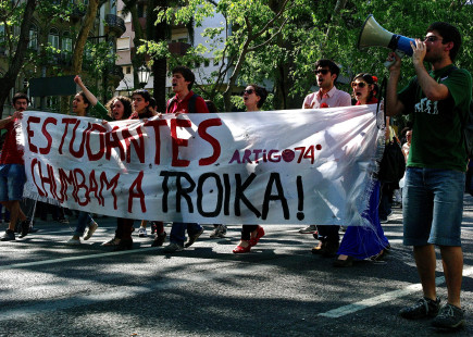 Students demonstrating against Troika on Portugal Liberty Day, April 2013