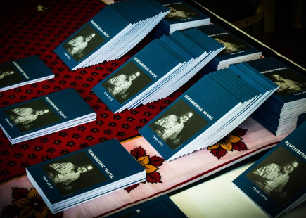 Small books printed with tributes and memories of Praful were laid out