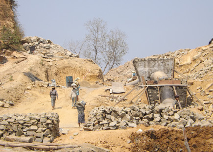 Local workers at Shwe gas pipeline construction site on Maday Island, Rakhine State