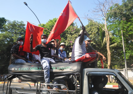 Demonstrations in Yangon on Union Day, 12 February 2021