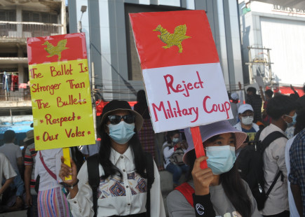 Demonstrations in Yangon on Union Day, 12 February 2021