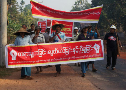 Farmers protesting against land confiscation in Thayetchaung township, Thanintharyi region