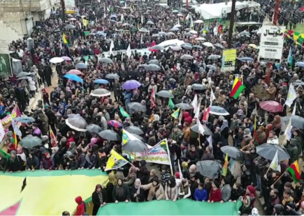 A demonstration in the city of Afrin, Syria in support of the People's Protection Units (YPG) and the Women's Protection Units (YPJ) against the Turkish military operation against the Afrin Region. 19 January 2018.